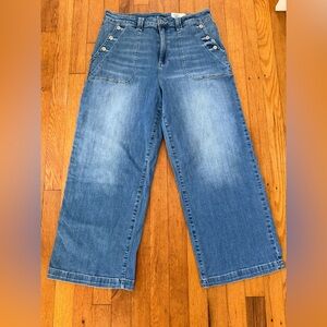 COSMIC BLUE LOVE Cute!! Button Pocket Denim Wide-Leg Jeans